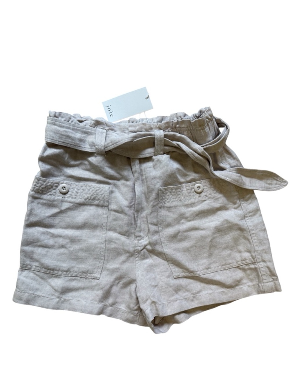 Joie Stone Paperbag Waist Linen-Blend Shorts with Belt